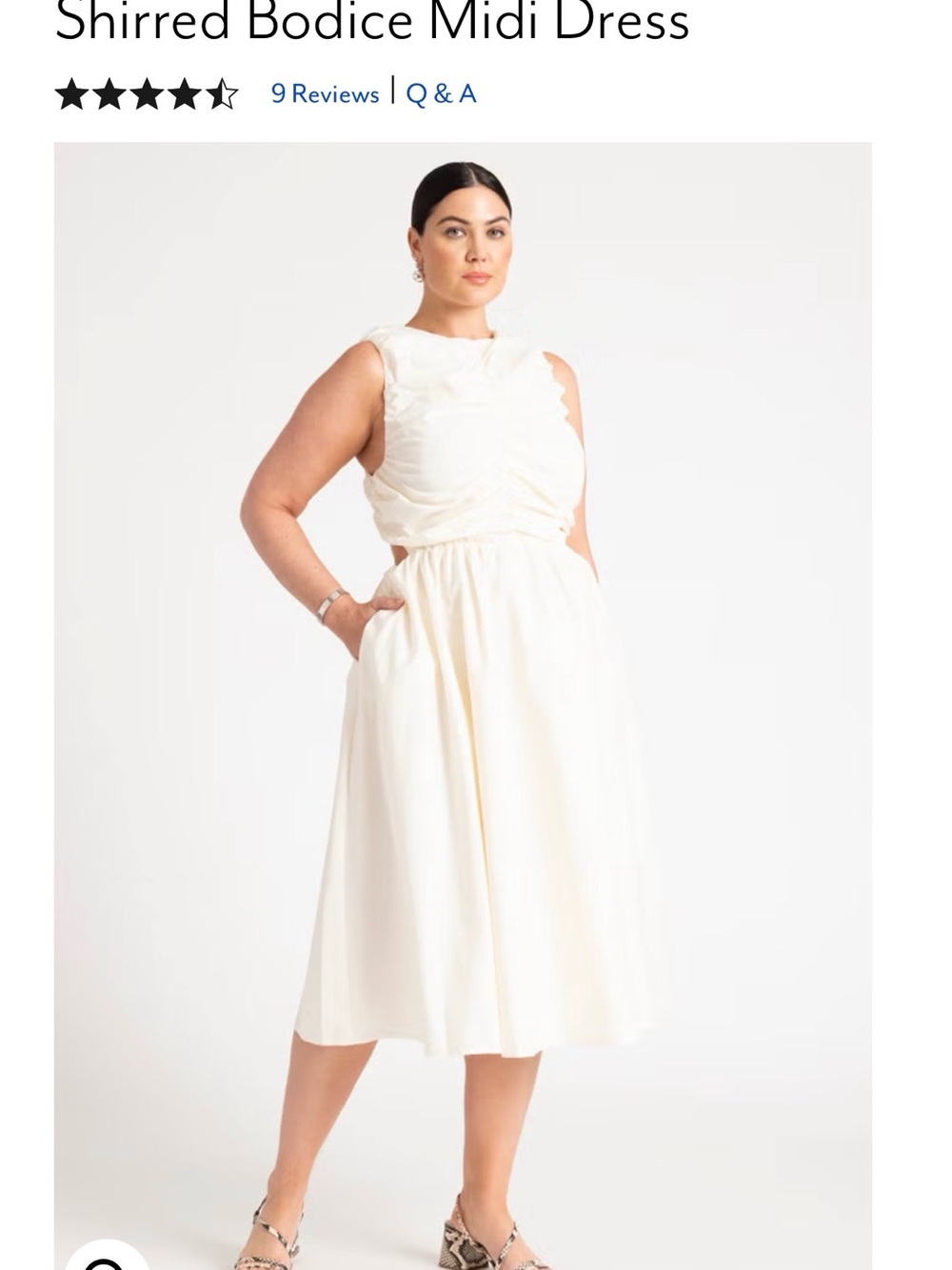 Eloquii Cream Shirred Bodice Midi Dress